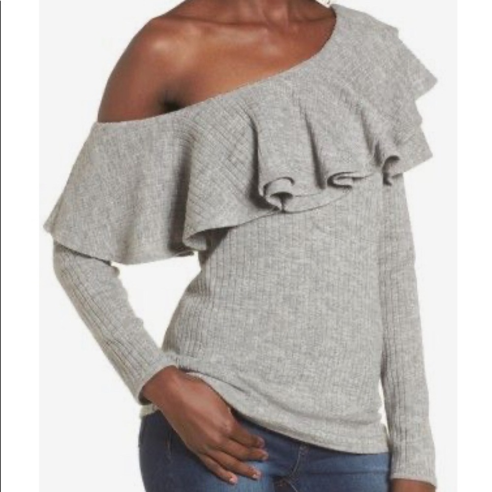 Storee one shoulder ruffled gray sweater